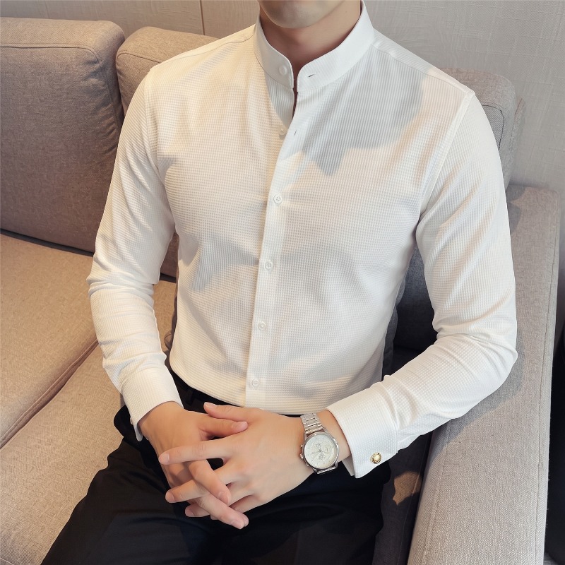 Mandarin Collar Formal Shirt Slim Fit - Chemise à manches longues pour homme,