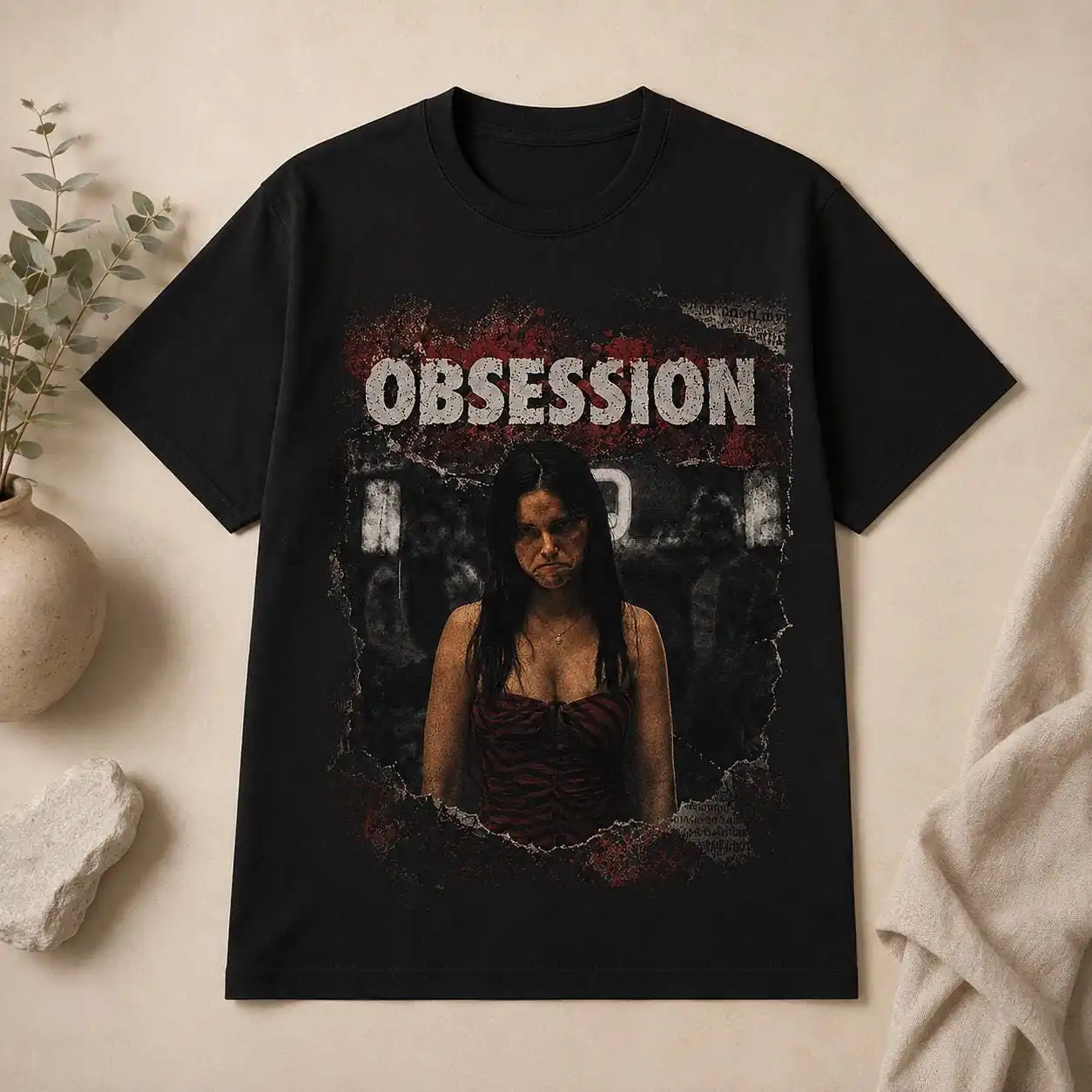 Acid Wash Vintage Graphic T Shirt - T-shirt graphique Obsession, tee-shirt vintage effet