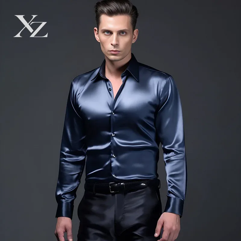 Chemise habillée pour homme en - Mens Satin Silk Dress Shirt avis et prix
